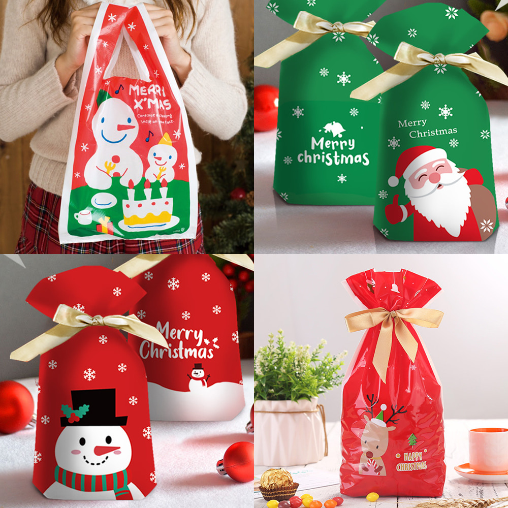 모아 크리스마스 비닐 봉지 포장 봉투 어린이집 간식 사탕 쿠키 답례품 선물 포장지 다이소