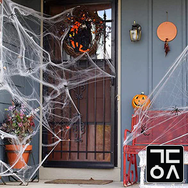 간단 할로윈 거미줄 포토존 꾸미기 홈파티 캠핑 장식 대형 거미 인형 용품 파티 데코 모형